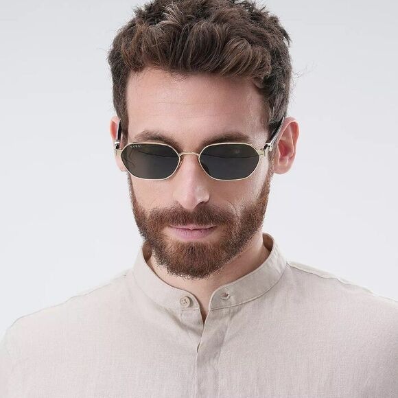 NEW Gucci GG1593S 001 Gold Grey Geometric Unisex Sunglasses GG 1593S - Picture 10 of 13